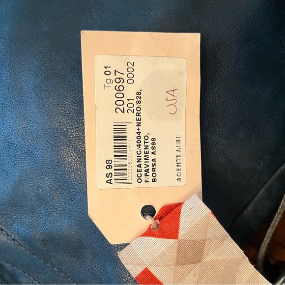 NWT A.S. 98 leather unisex Ocean Blue with black trim zipper satchel bag - Picture 2 of 13